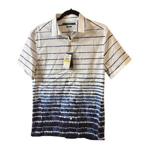 Perry Ellis Navy and White Striped Button Down Shirt